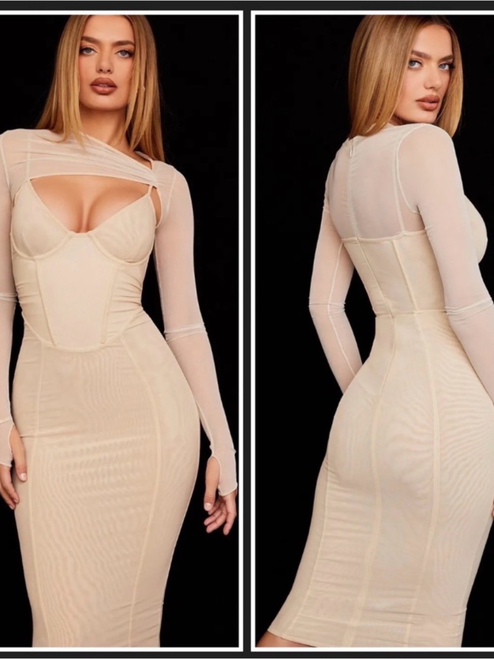 House of CB | Beatrice Beige Mesh Corset Midi Bolero Bodycon Dress